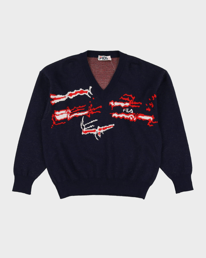 90s Fila Navy V-Neck Knit - L