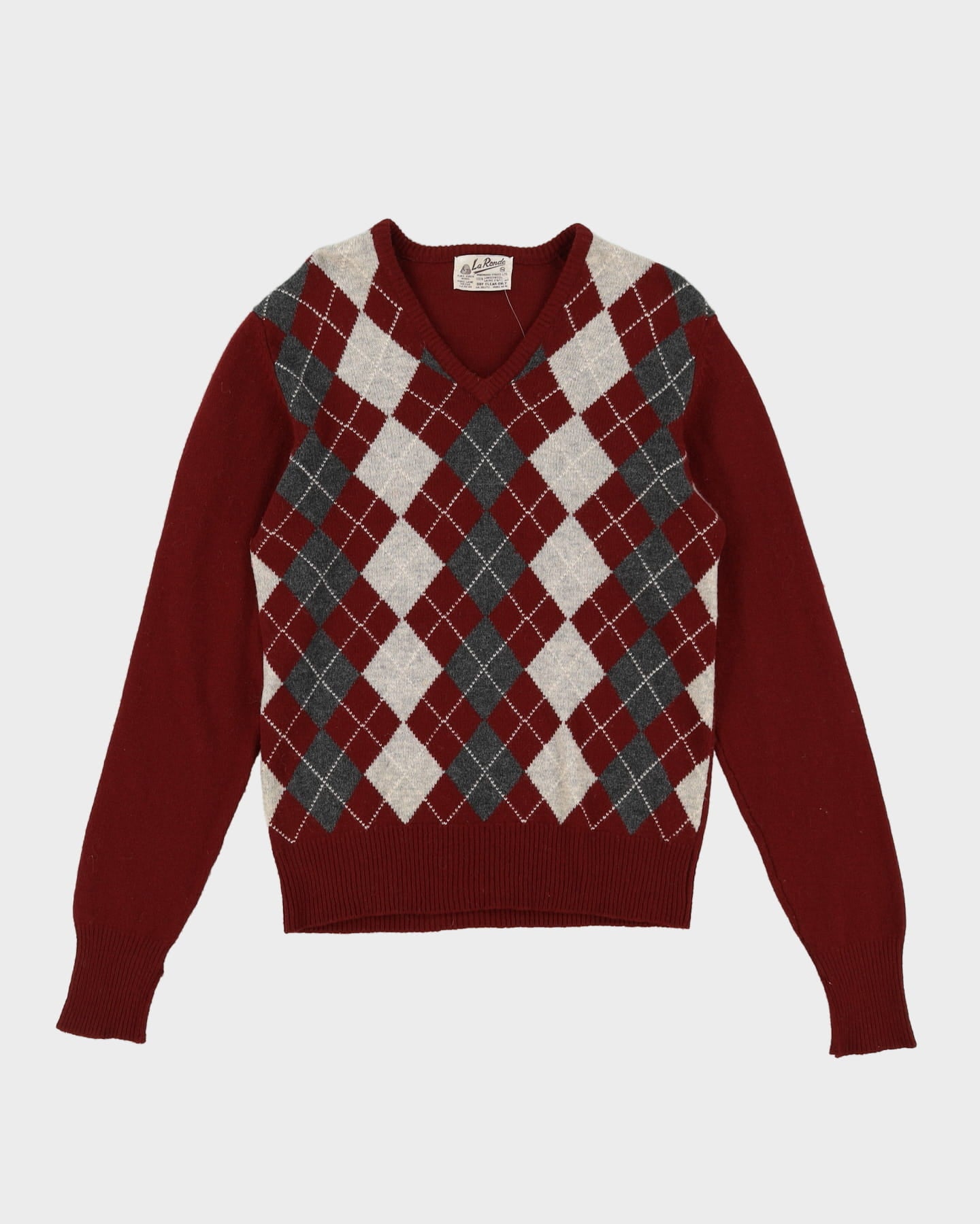 70s Patterned Long Sleeve V-Neck Wool Knit - M