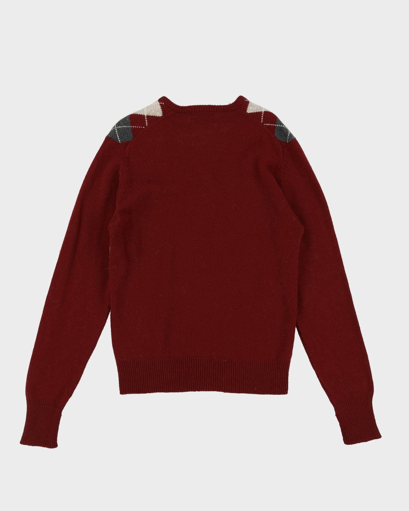 70s Patterned Long Sleeve V-Neck Wool Knit - M