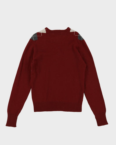 70s Patterned Long Sleeve V-Neck Wool Knit - M