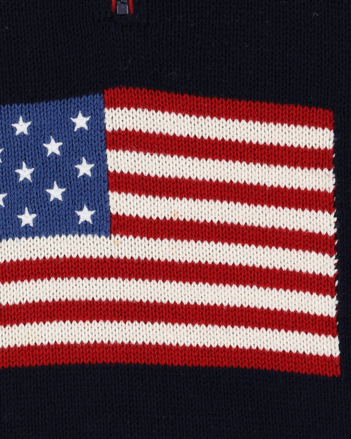 Vintage 90s Ralph Lauren Navy US Flag Knit - L