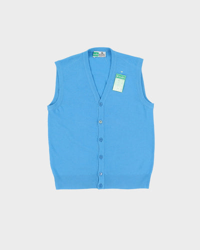 Vintage 70s Deadstock With Tags Benneton Blue Cardigan Sweater Vest / Tank Knit - S / M