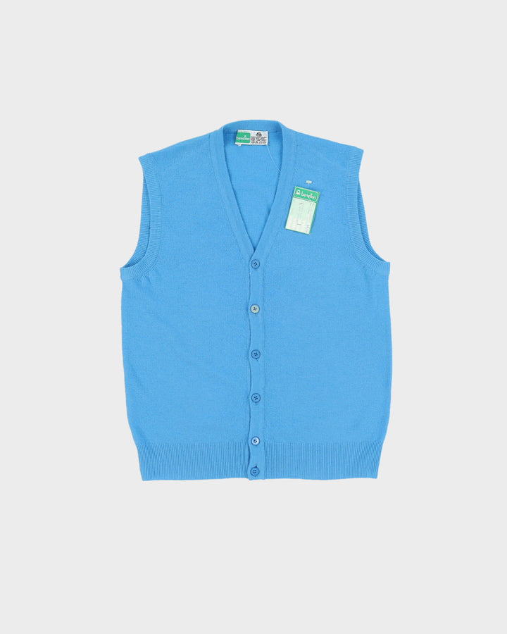 Vintage 70s Deadstock With Tags Benneton Blue Cardigan Sweater Vest / Tank Knit - S / M