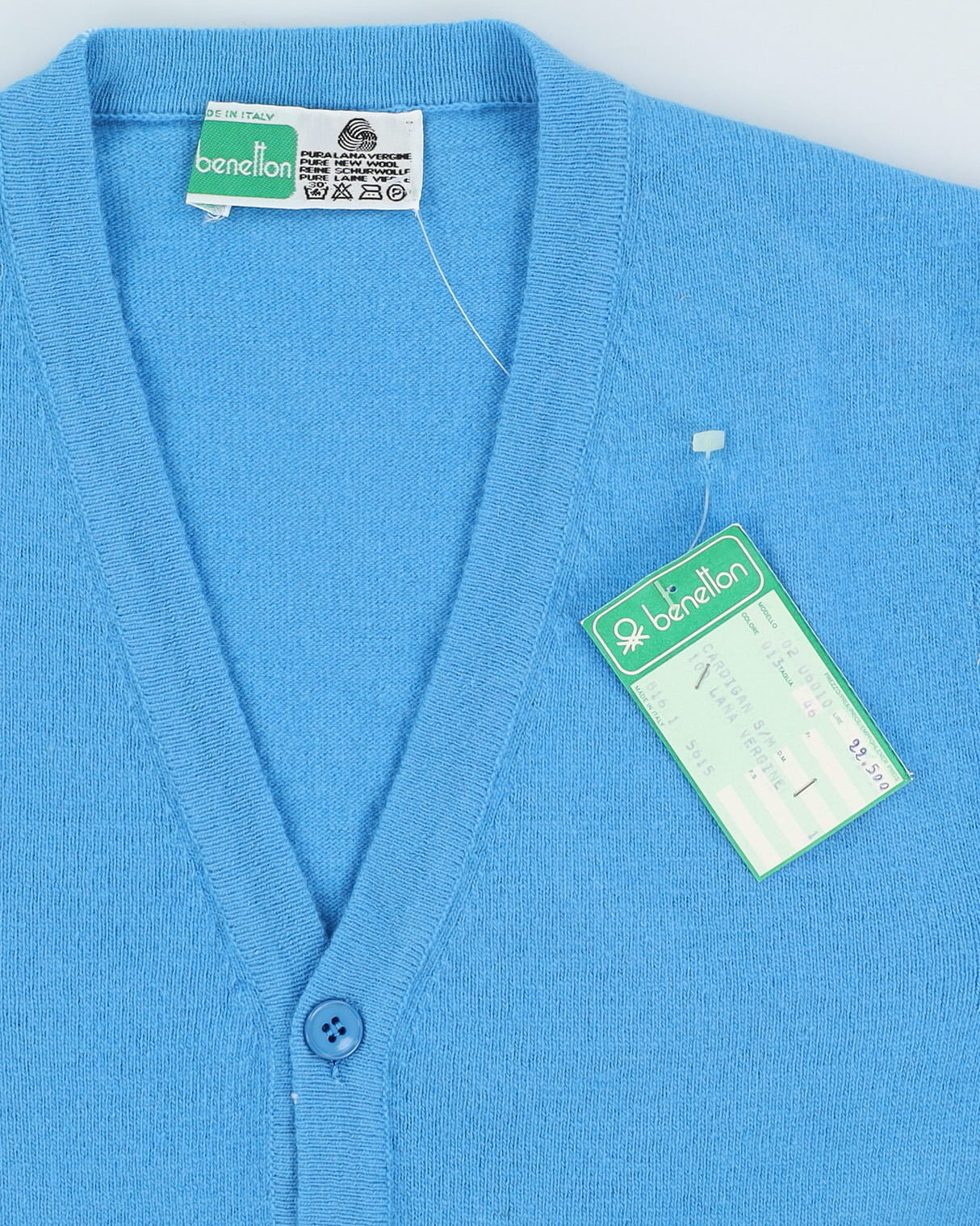 Vintage 70s Deadstock With Tags Benneton Blue Cardigan Sweater Vest / Tank Knit - S / M