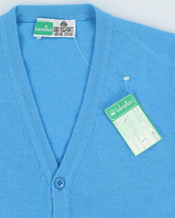 Vintage 70s Deadstock With Tags Benneton Blue Cardigan Sweater Vest / Tank Knit - S / M