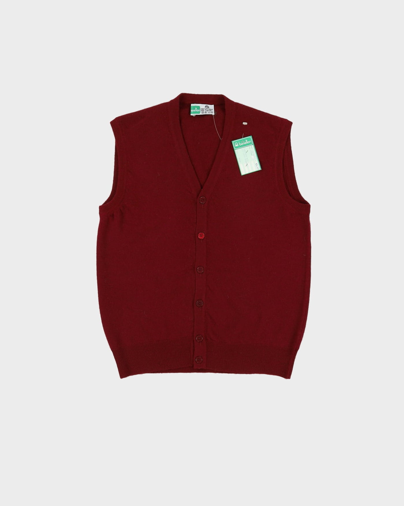 Vintage 70s Deadstock With Tags Benneton Burgundy Cardigan Sweater Vest / Tank Knit - S / M