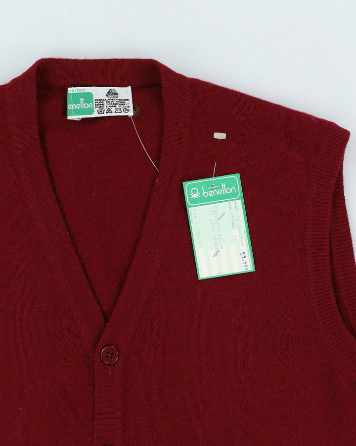 Vintage 70s Deadstock With Tags Benneton Burgundy Cardigan Sweater Vest / Tank Knit - S / M