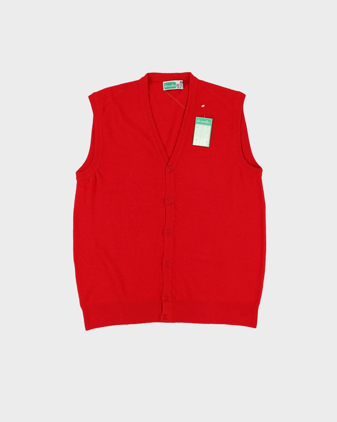 Vintage 70s Deadstock With Tags Benneton Red Cardigan Sweater Vest / Tank Knit - M / L