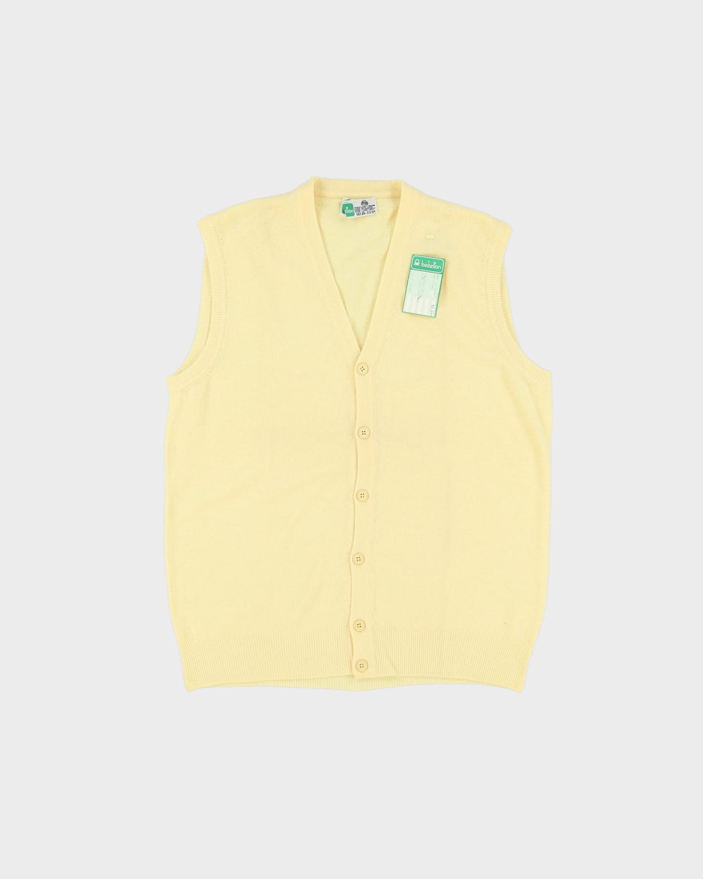 Vintage 70s Deadstock With Tags Benneton Yellow Cardigan Sweater Vest / Tank Knit - M