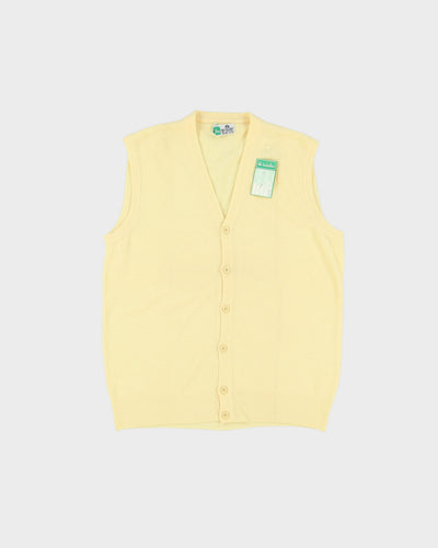 Vintage 70s Deadstock With Tags Benneton Yellow Cardigan Sweater Vest / Tank Knit - M
