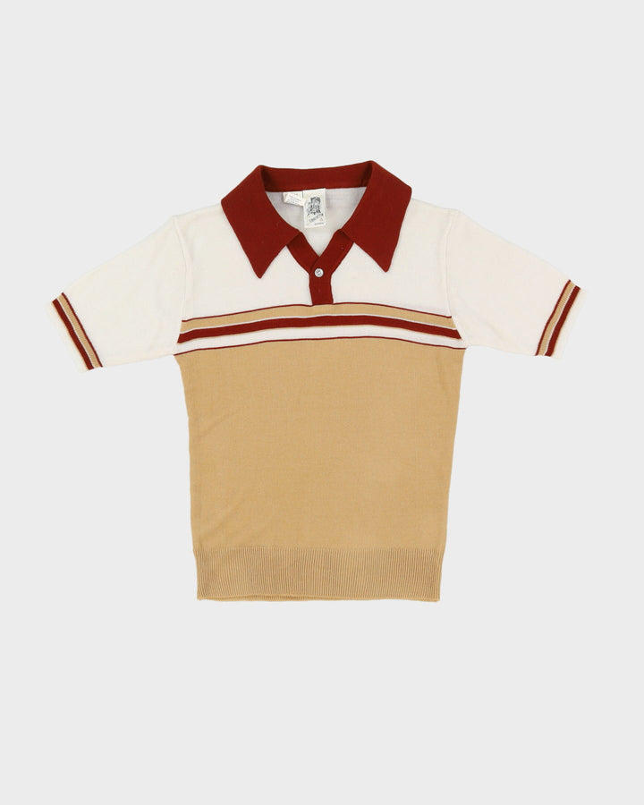 Vintage 80s Kennington California Brown / Beige Short-Sleeve Polo Knit - XS