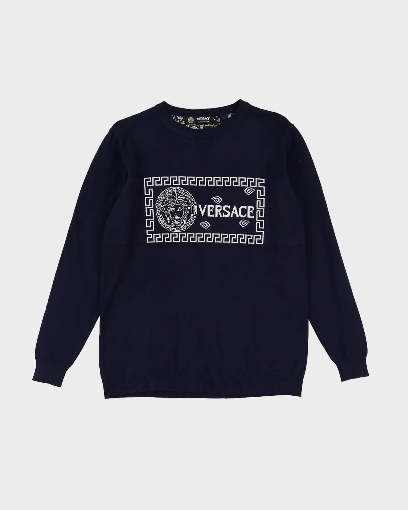 Vintage 90s Versace Jeans Navy Long-Sleeve Cashmere Knit - M