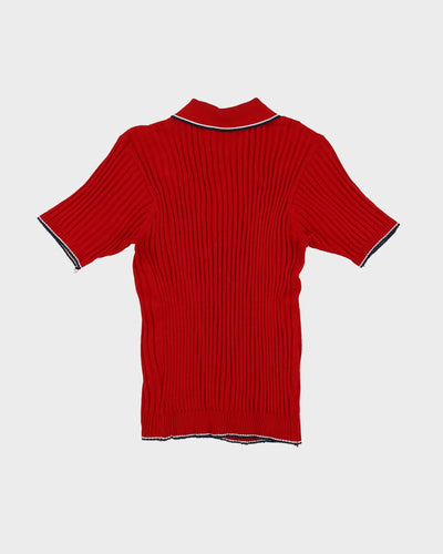Vintage 1970s Burgundy Knitted Short Sleeve jumper - XS