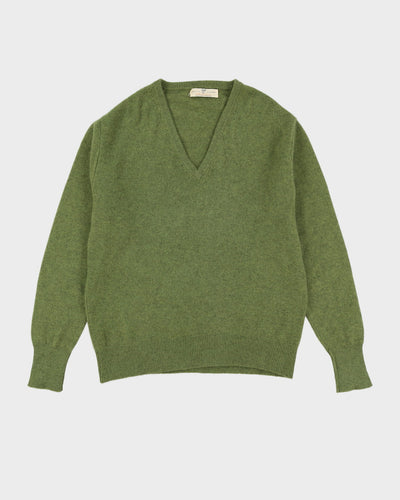 Vintage 80s Braemar Green Cashmere Knit V-Neck Sweatshirt - L
