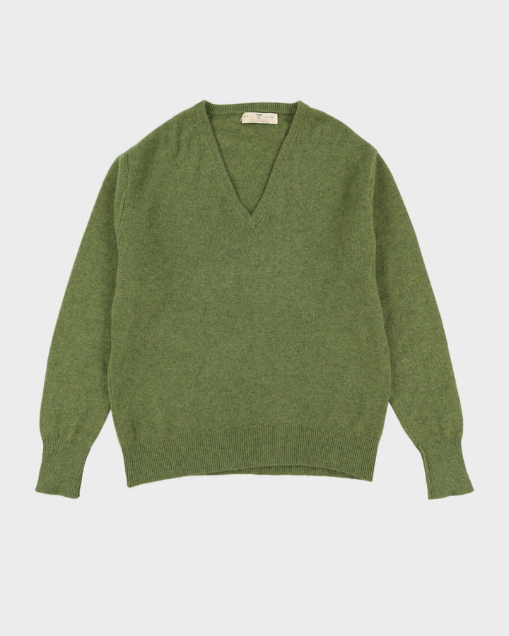 Vintage 80s Braemar Green Cashmere Knit V-Neck Sweatshirt - L