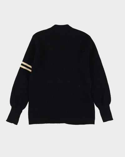 Vintage 70s Black Heavyweight Knit Cardigan - S