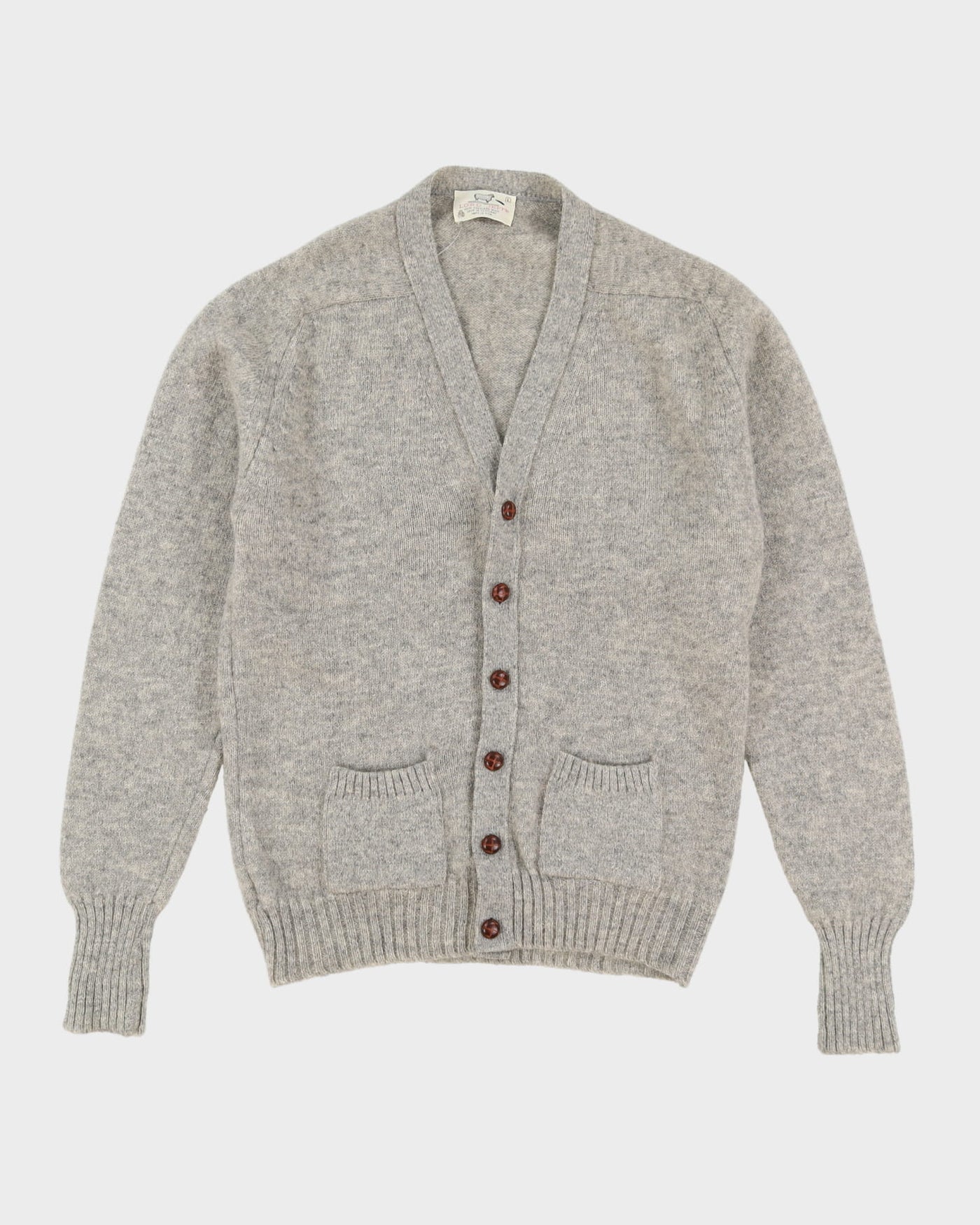 Vintage 80s Grey Shetland Wool Knit Cardigan - L