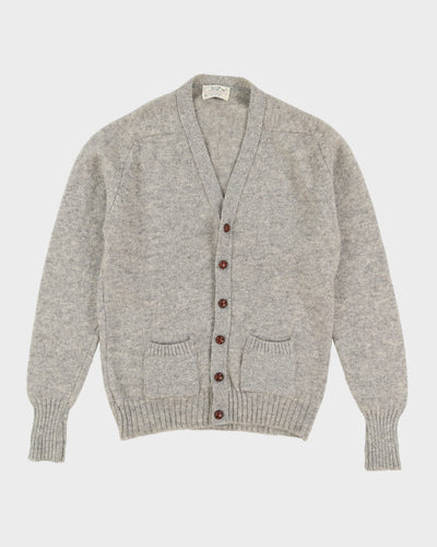 Vintage 80s Grey Shetland Wool Knit Cardigan - L