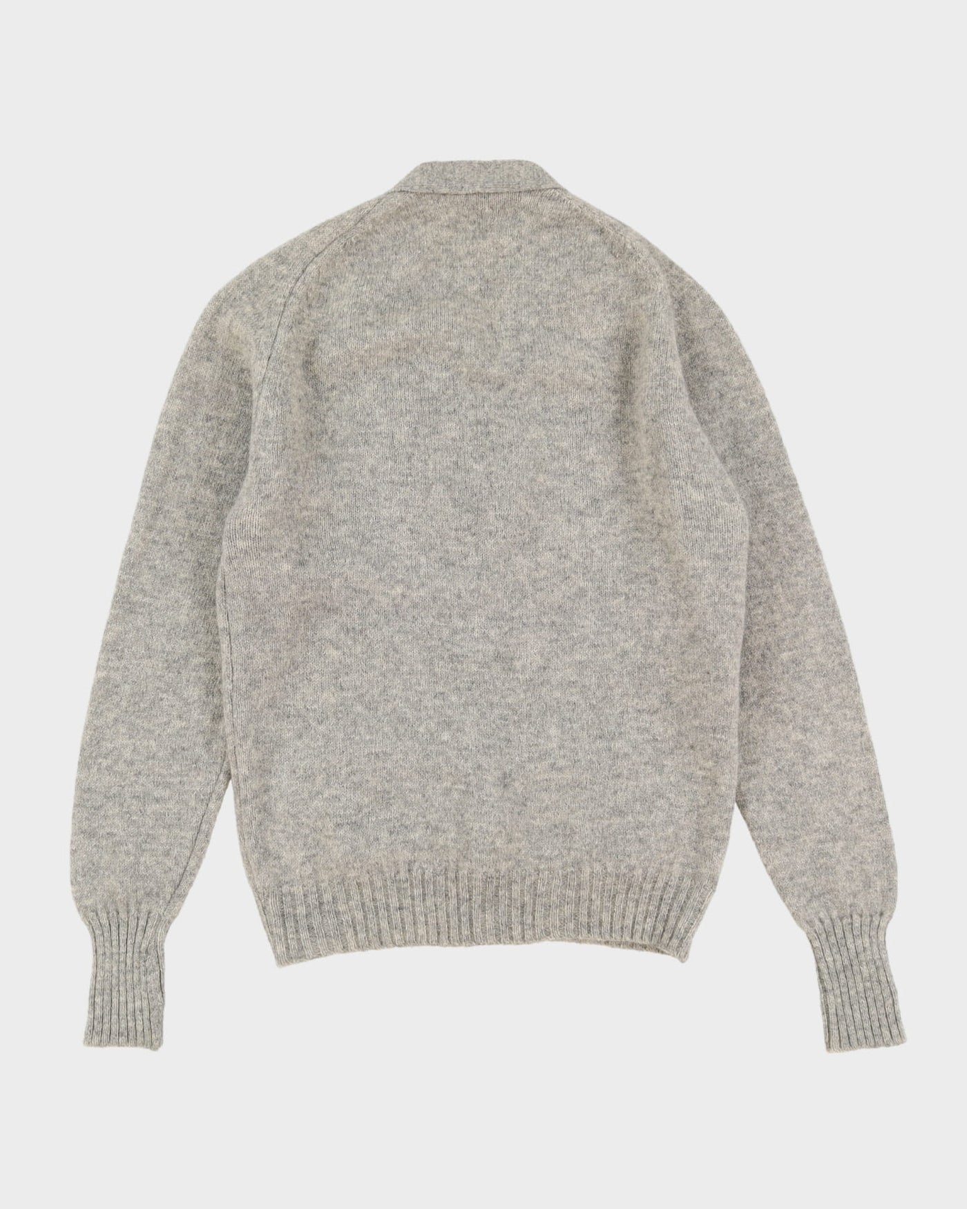 Vintage 80s Grey Shetland Wool Knit Cardigan - L