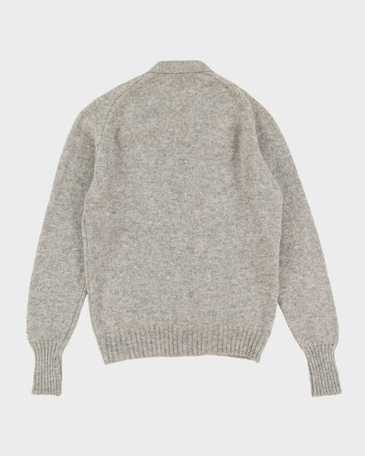 Vintage 80s Grey Shetland Wool Knit Cardigan - L