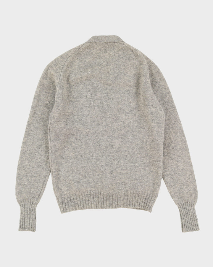 Vintage 80s Grey Shetland Wool Knit Cardigan - L