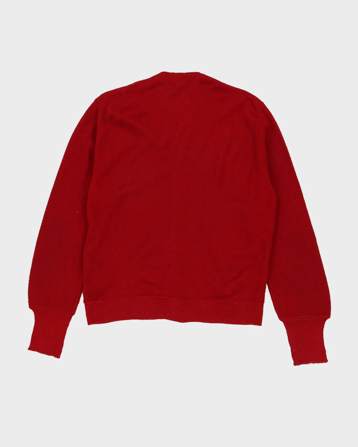 Vintage 80s Red Wool Knit Cardigan - L