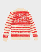 Red / Cream Patterned Heavy Knit Cardigan - S