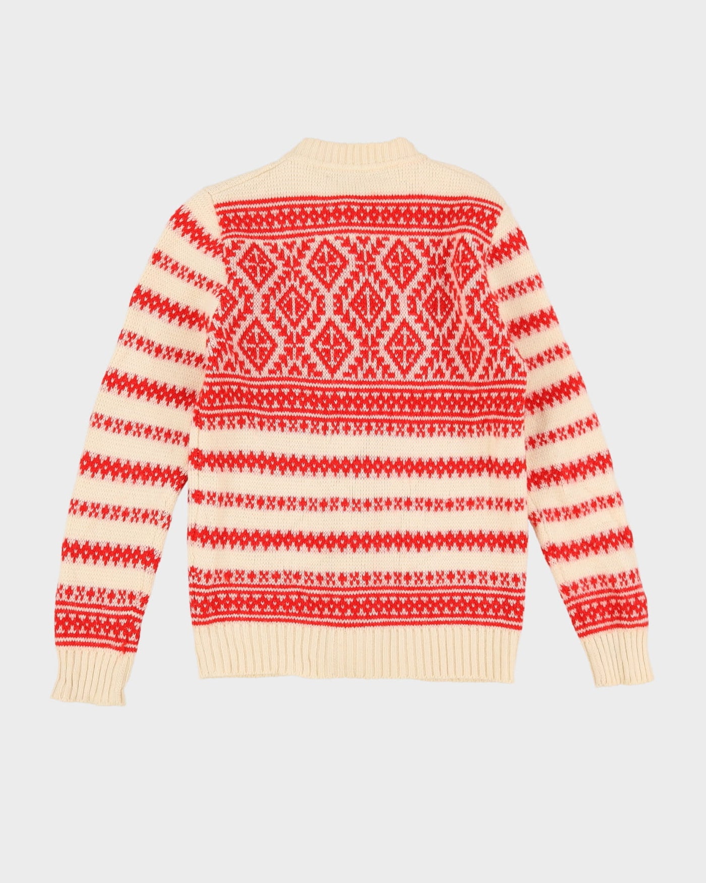 Red / Cream Patterned Heavy Knit Cardigan - S