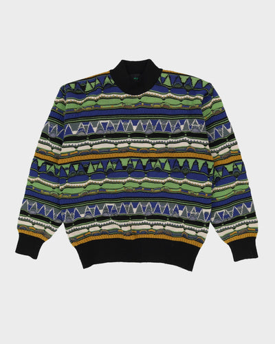 Blue / Green Patterned Coogi Style Knit Sweatshirt - L
