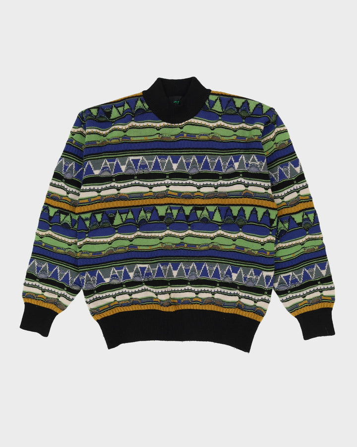 Blue / Green Patterned Coogi Style Knit Sweatshirt - L