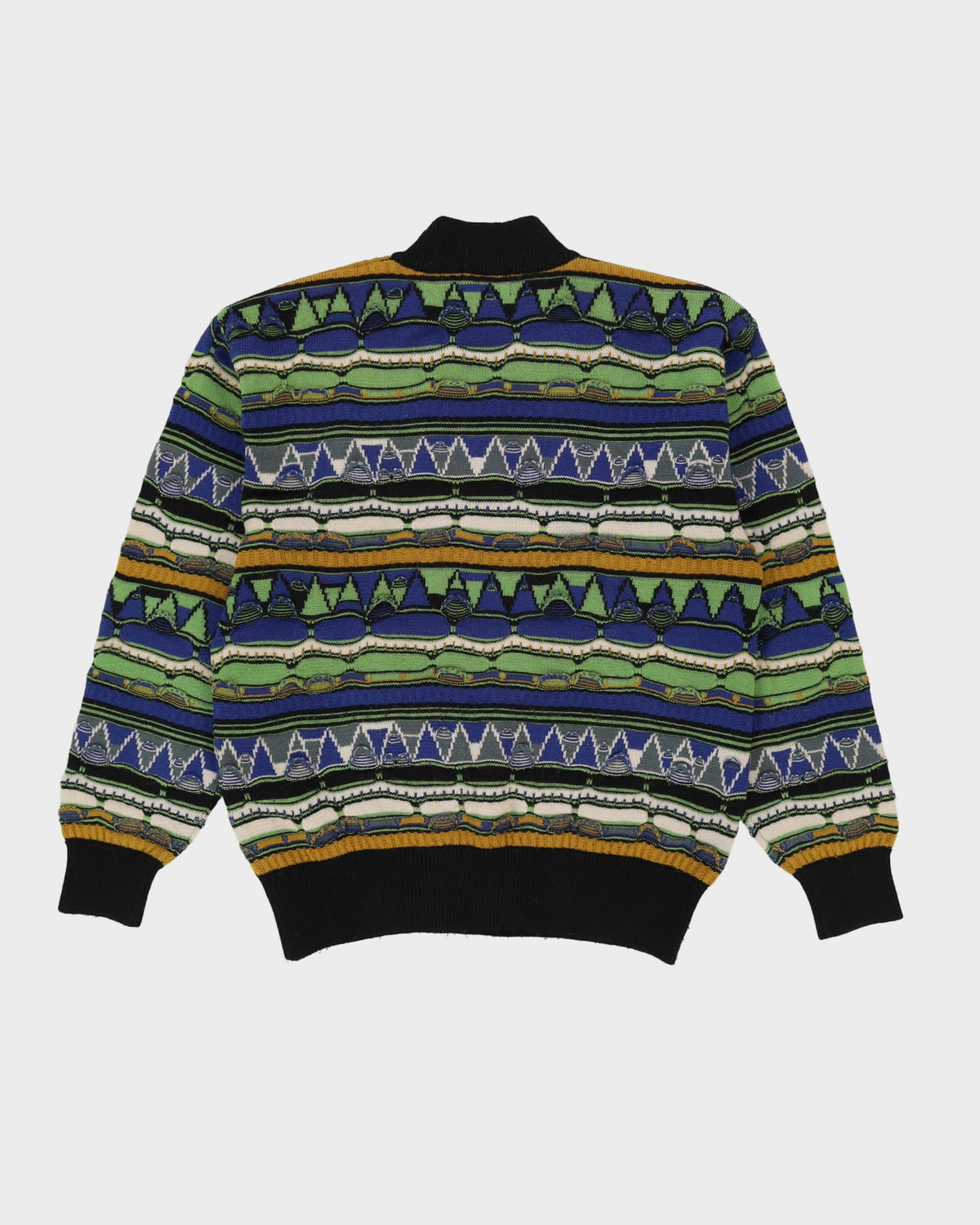 Blue / Green Patterned Coogi Style Knit Sweatshirt - L