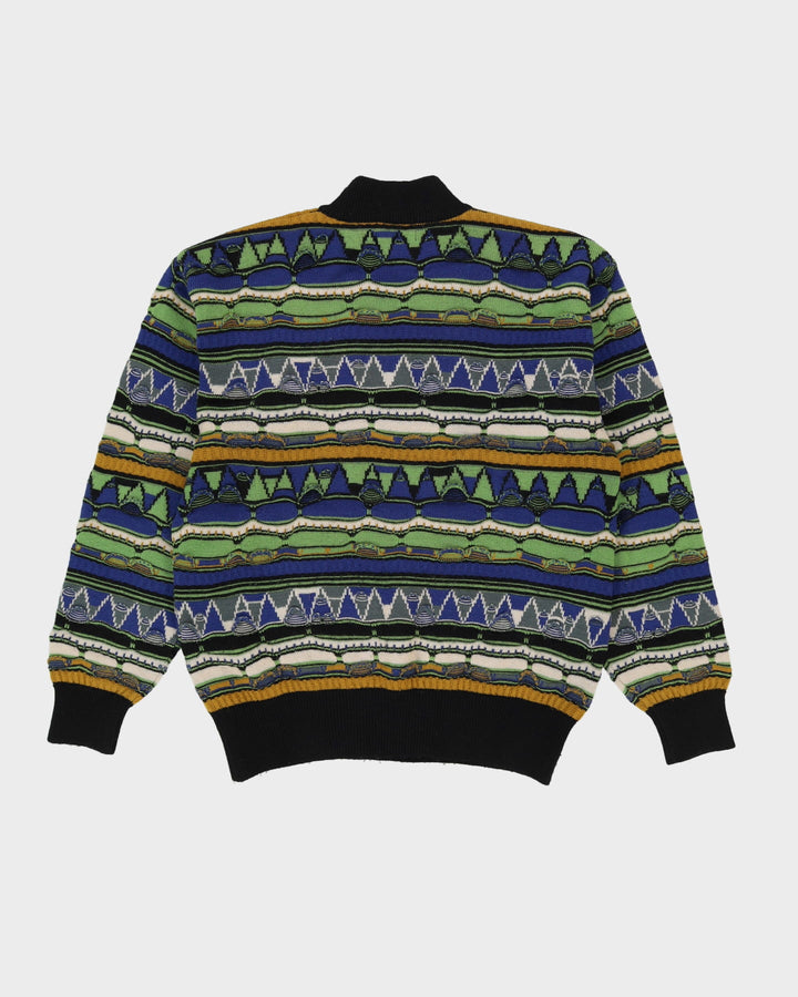 Blue / Green Patterned Coogi Style Knit Sweatshirt - L