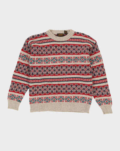 Eddie Bauer Red / Beige Patterned Knit Sweatshirt - L