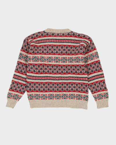 Eddie Bauer Red / Beige Patterned Knit Sweatshirt - L