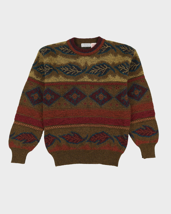 Vintage 90s Green Leaf Patterned Knit - S