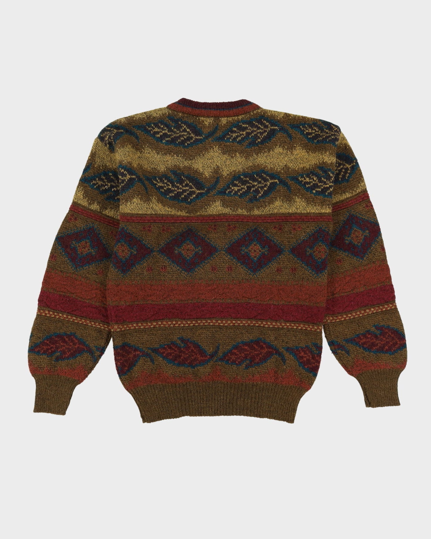 Vintage 90s Green Leaf Patterned Knit - S