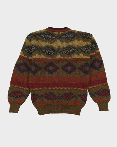 Vintage 90s Green Leaf Patterned Knit - S