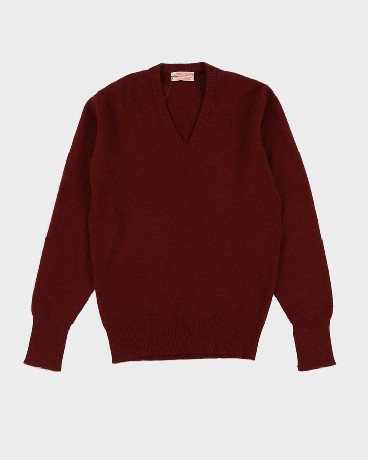 Vintage 70s Jaeger Burgundy V-Neck Cashmere Knit - S
