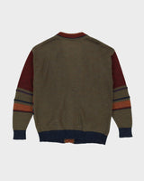 Vintage 80s Made In Italy Patterned Green / Burgundy Cardigan Knit - XL