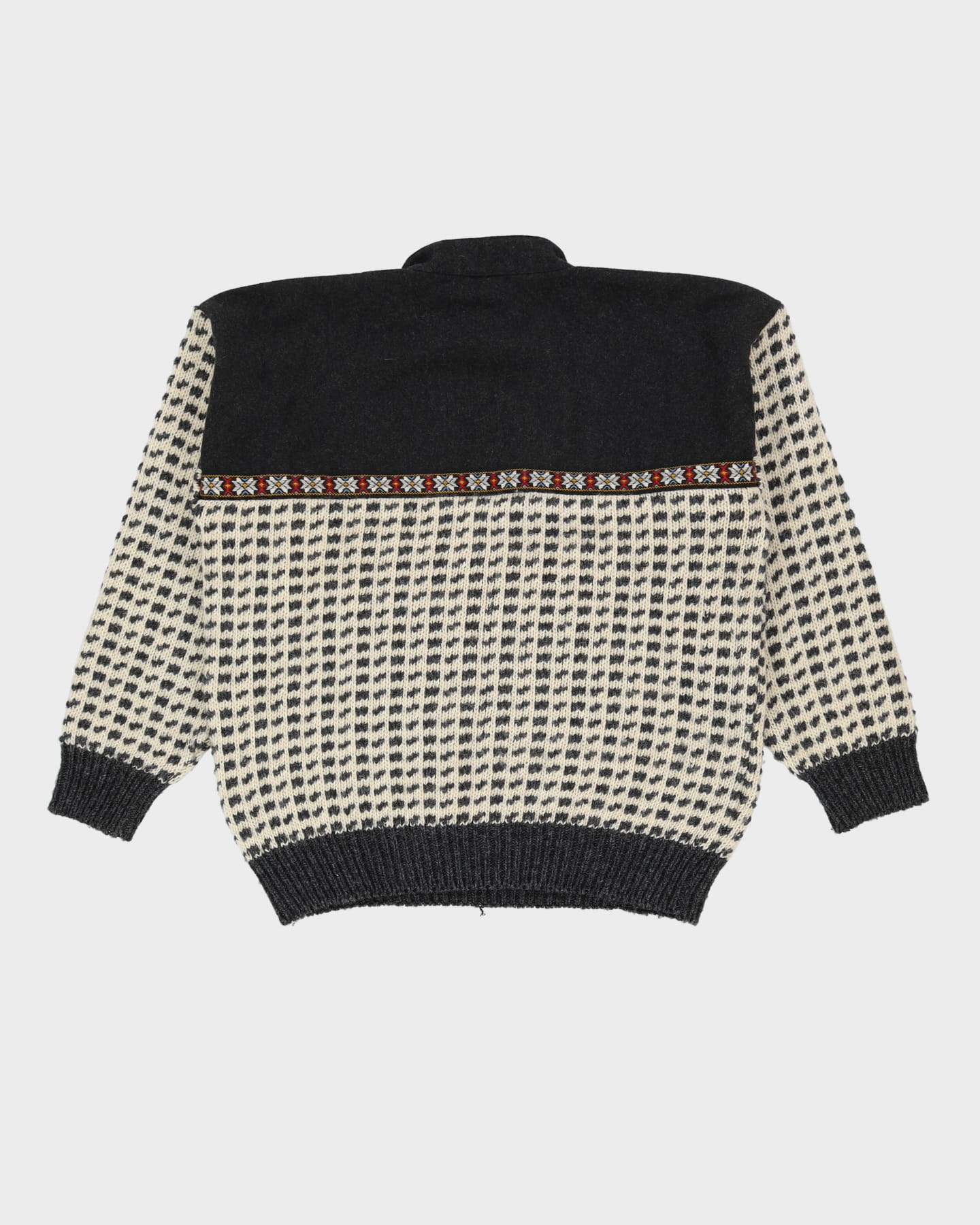 Vintage 80s Dark Grey / Cream Norwegian Heavy Quarter-Button Knit - XL