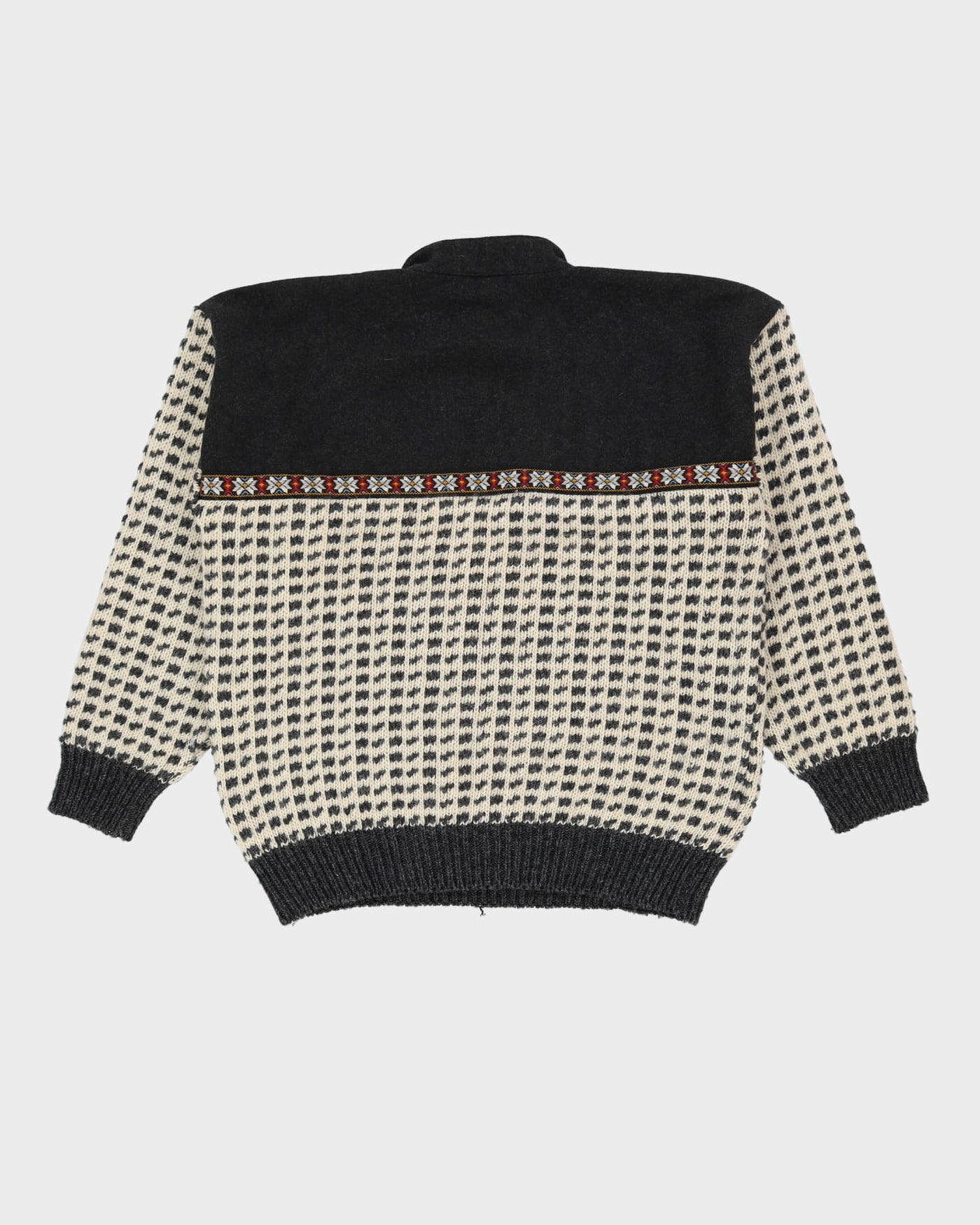 Vintage 80s Dark Grey / Cream Norwegian Heavy Quarter-Button Knit - XL