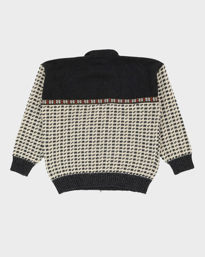 Vintage 80s Dark Grey / Cream Norwegian Heavy Quarter-Button Knit - XL