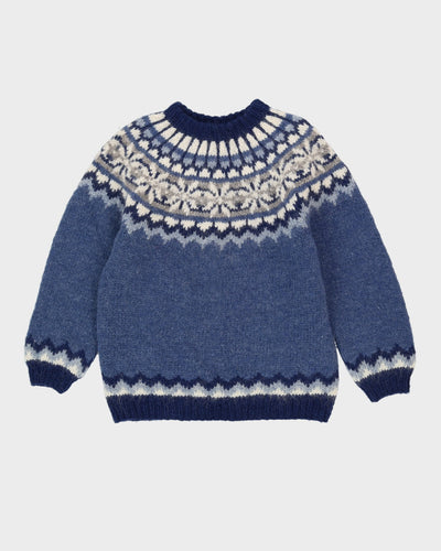 Scandi Style Blue Wool Knitted Jumper - L