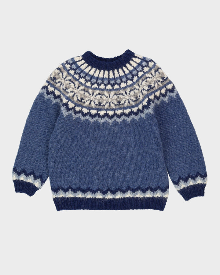 Scandi Style Blue Wool Knitted Jumper - L