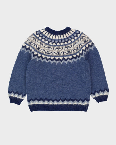 Scandi Style Blue Wool Knitted Jumper - L