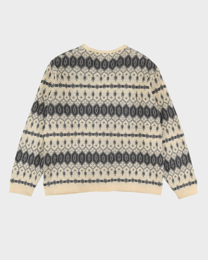 Vintage 80s White Ram Patterned Wool Cardigan - L