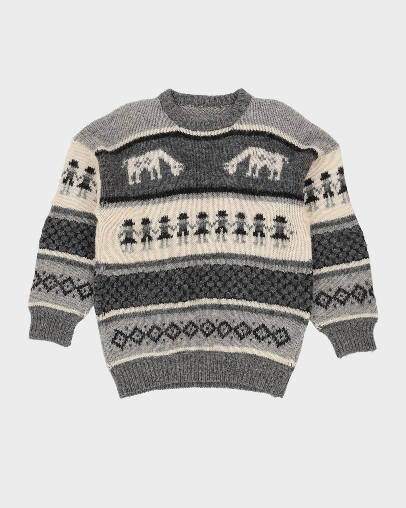 Hand Knitted Grey Patterned Jumper - S