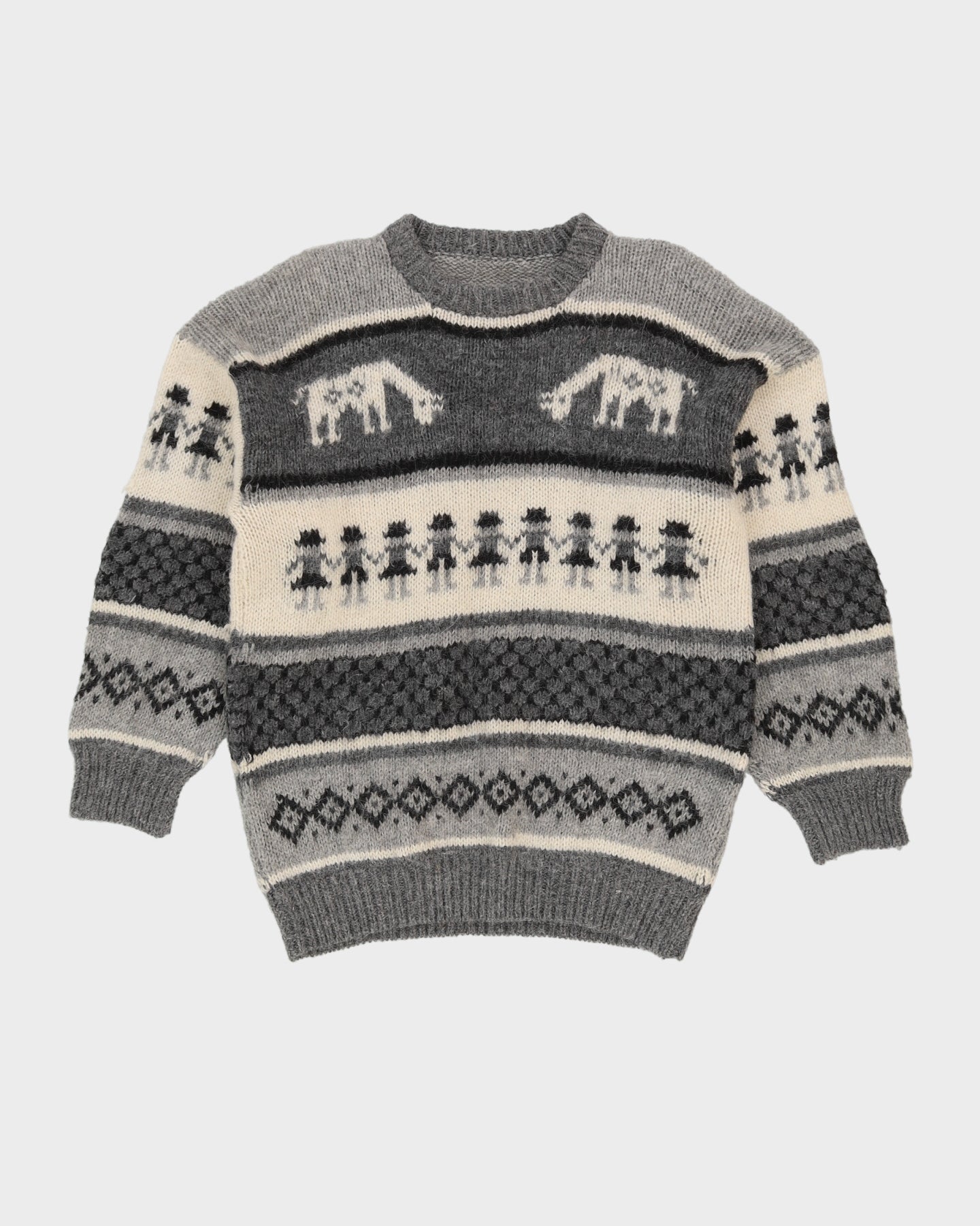 Hand Knitted Grey Patterned Jumper - S