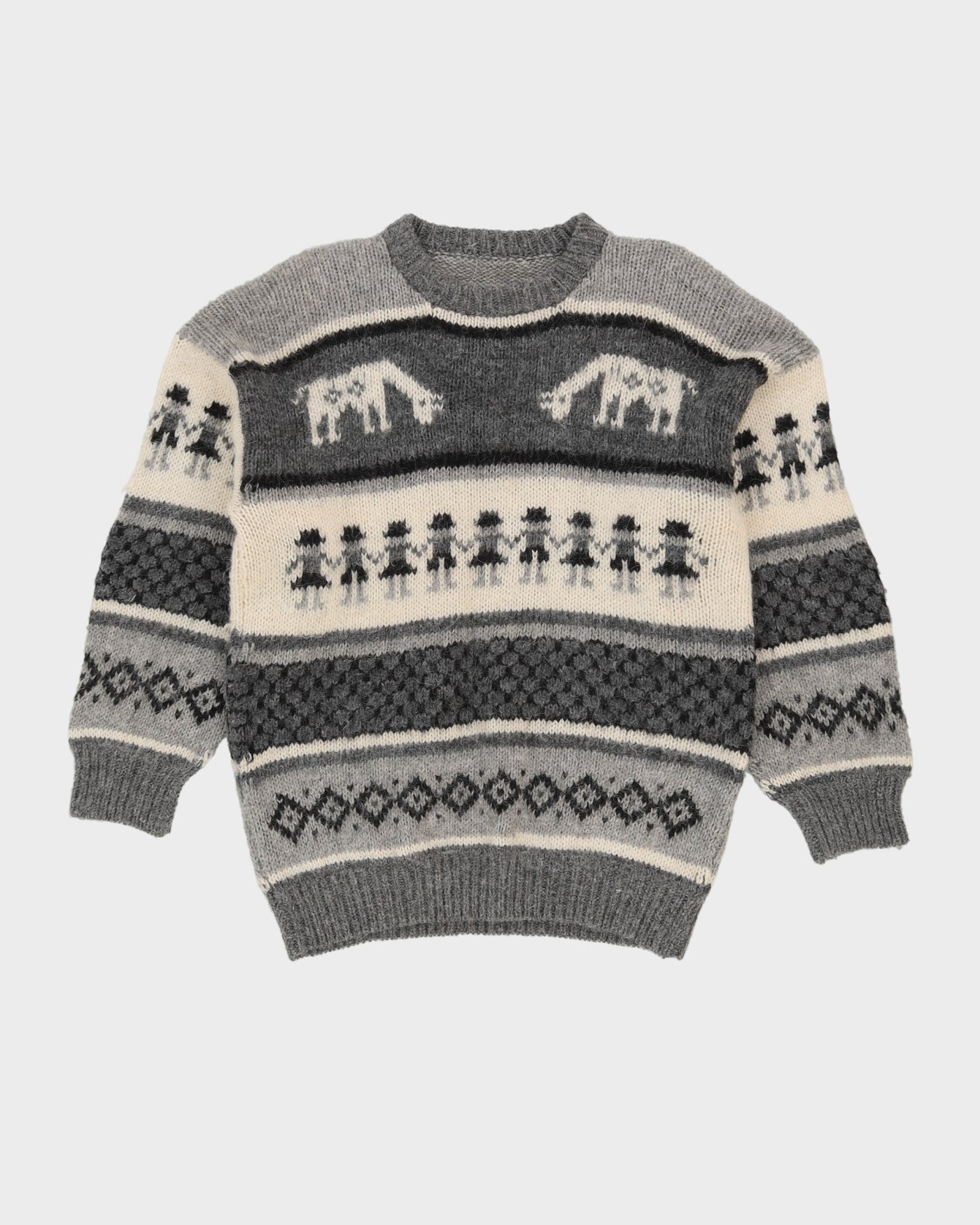 Hand Knitted Grey Patterned Jumper - S