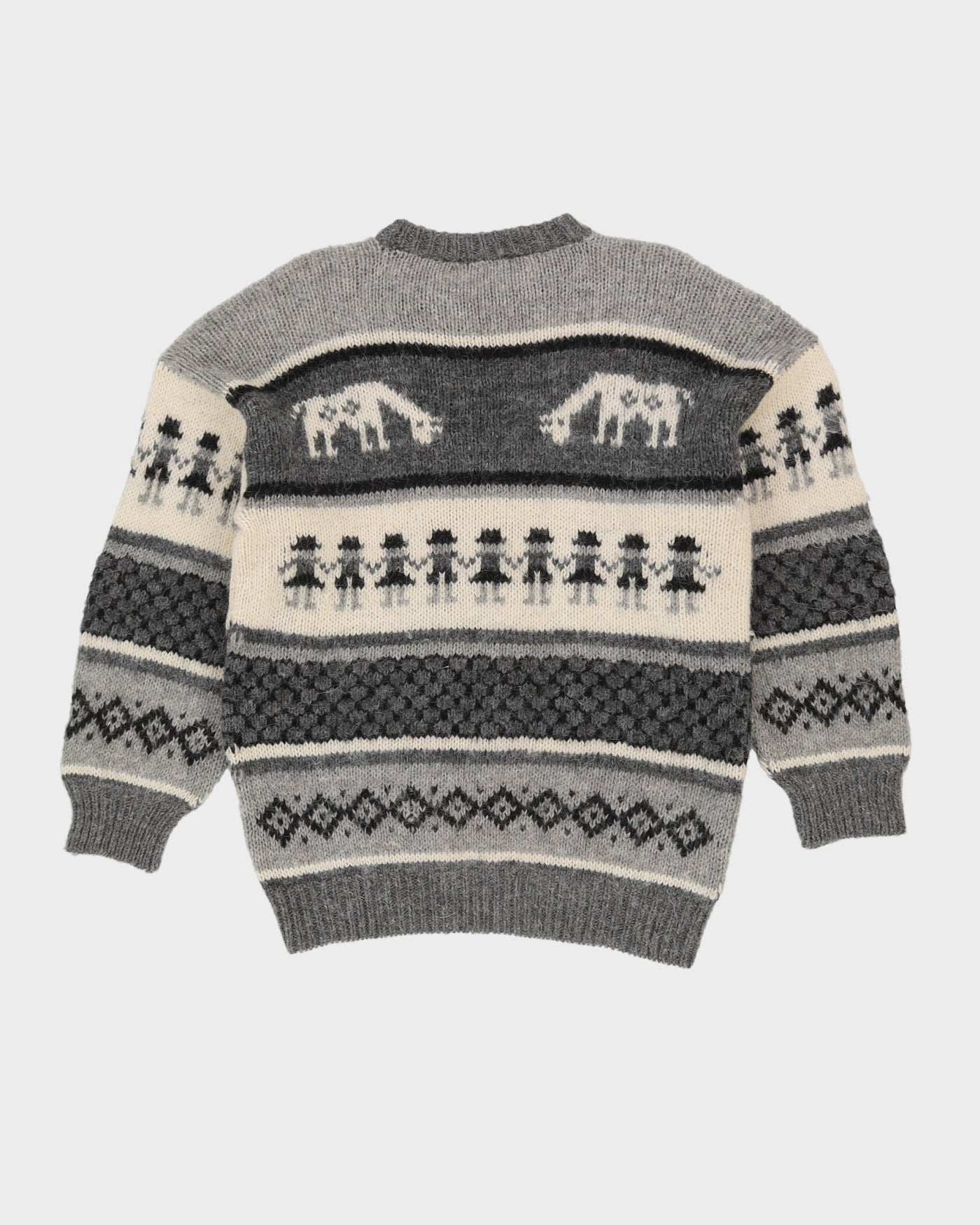 Hand Knitted Grey Patterned Jumper - S